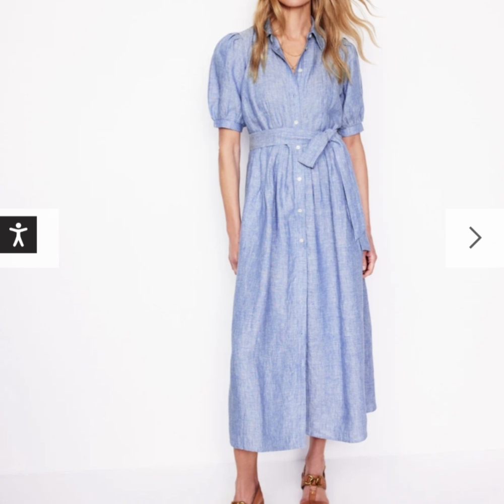 Boden Alexa Blue 100% Linen Maxi Shirt Dress 4P NWT